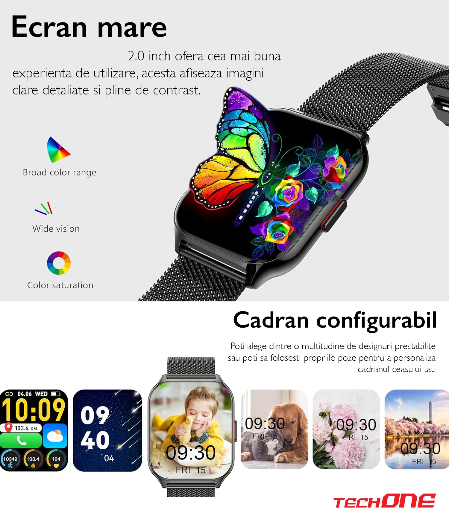 Ceas Smartwatch TechONE Wand Pro, Negru Ceas Smartwatch TechONE Wand Pro, Negru